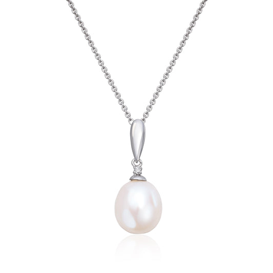 Carmen anheng i 585 hvitt gull med diamant og perle, 9 mm