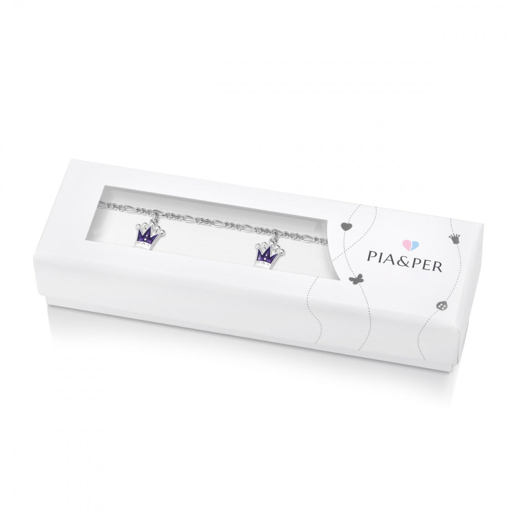 Charms-armbånd i 925 sølv med glassemalje, lilla prinsessekroner, bilde 2 av 2