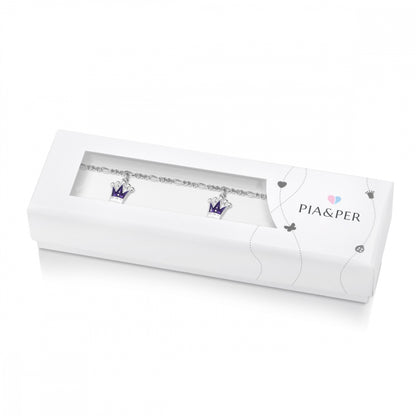 Charms-armbånd i 925 sølv med glassemalje, lilla prinsessekroner, bilde 2 av 2