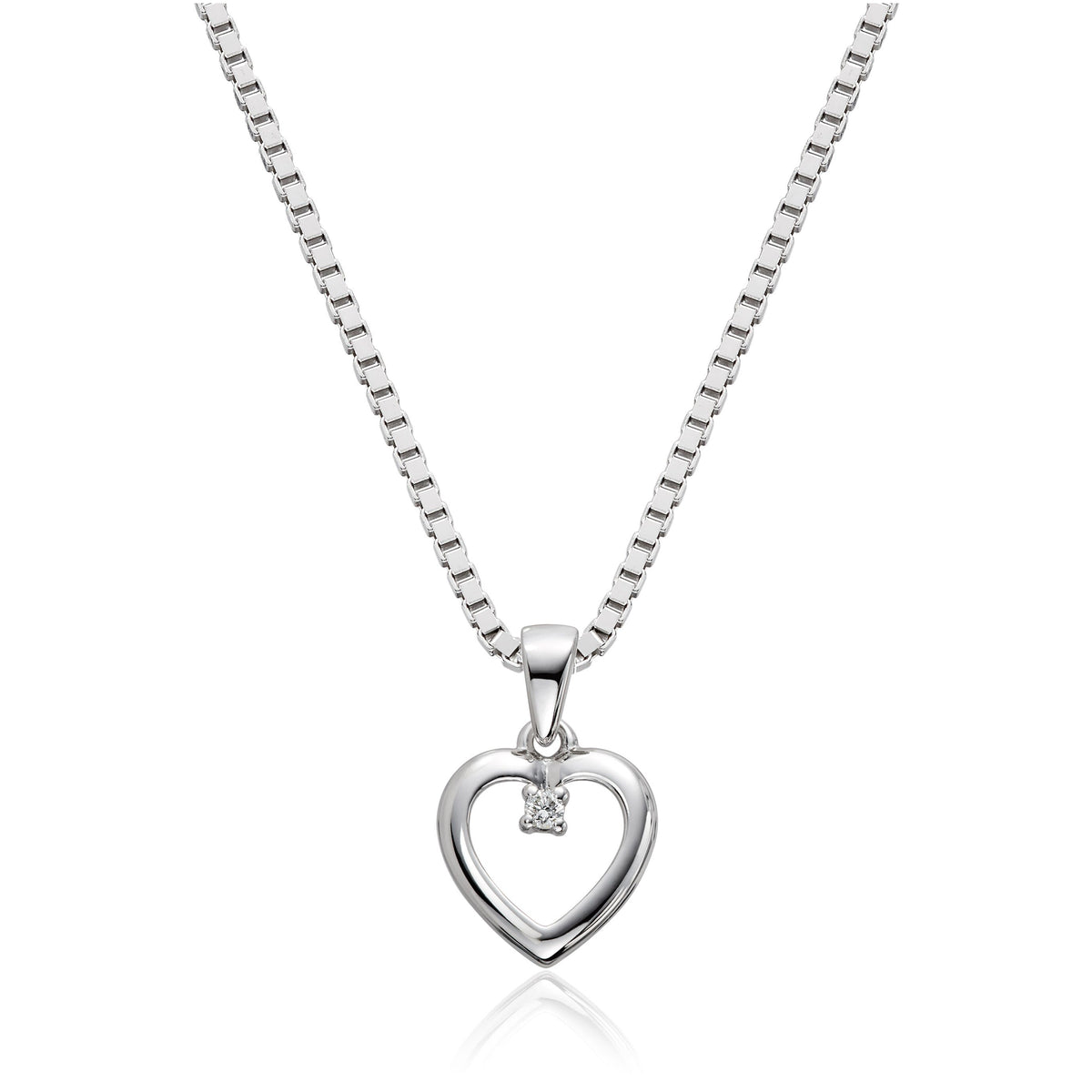 Gullungen anheng i 585 hvitt gull med diamant, hjerte 0,02 ct