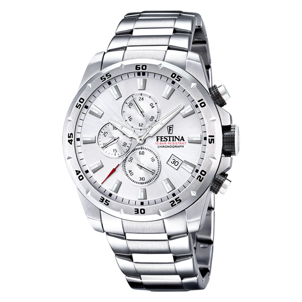 Festina 100m, chrono,lenke, hvit skive F20463 - 1 - Bjerveur.noFestina 100m, chrono,lenke, hvit skive F20463 - 1