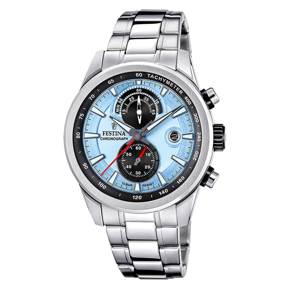 Festina 100m, chrono,lenke, lyseblå skive F20694 - 2 - Bjerveur.noFestina 100m, chrono,lenke, lyseblå skive F20694 - 2