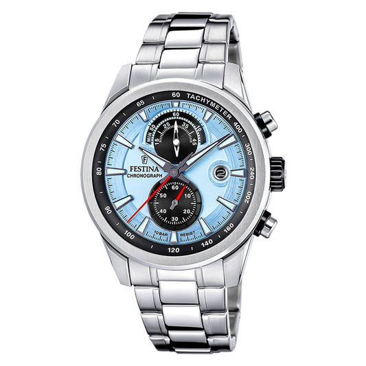 Festina 100m, chrono,lenke, lyseblå skive F20694 - 2 - Bjerveur.noFestina 100m, chrono,lenke, lyseblå skive F20694 - 2