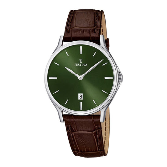 Festina 50m, dato, brun rem, grønn skive, index F16745 - 6 - Bjerveur.noFestina 50m, dato, brun rem, grønn skive, index F16745 - 6