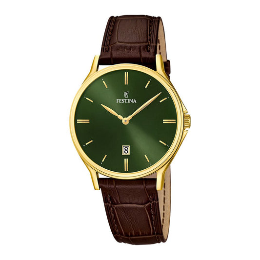 Festina 50m, dato, brun rem, PVD, grønn skive, index F16747 - 5 - Bjerveur.noFestina 50m, dato, brun rem, PVD, grønn skive, index F16747 - 5