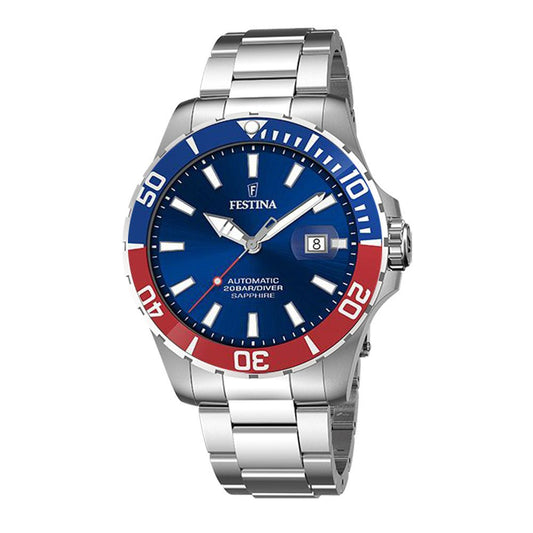 Festina Diver hr,20 bar,dykker,automat,saf, lenke, blå skive, blå/rød bezel F20531 - 5 - Bjerveur.noFestina Diver hr,20 bar,dykker,automat,saf, lenke, blå skive, blå/rød bezel F20531 - 5