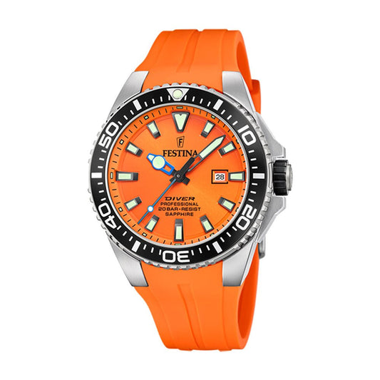 Festina Diver, hr,20 bar,dykker,orange skive, orange rem F20664 - 4 - Bjerveur.noFestina Diver, hr,20 bar,dykker,orange skive, orange rem F20664 - 4