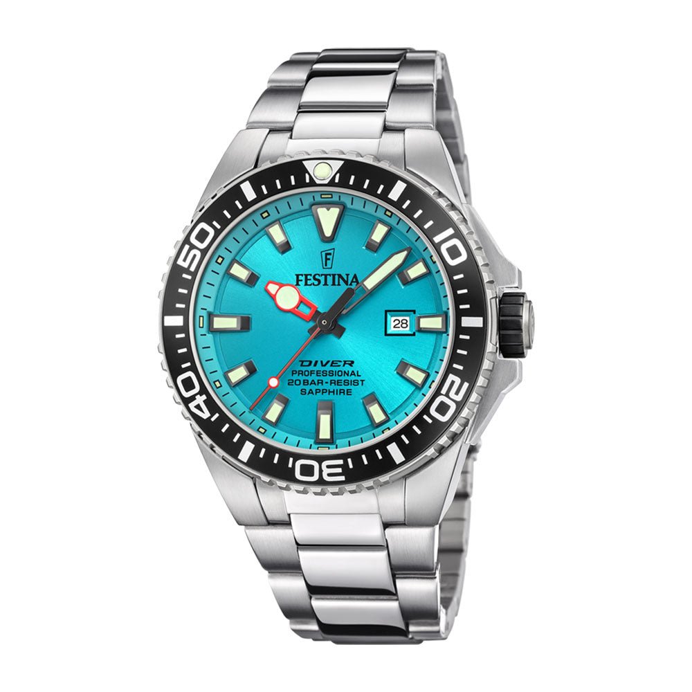 Festina Diver, stål ,lenke,dykker,20bar, turkis skive * F20663 - 5 - Bjerveur.noFestina Diver, stål ,lenke,dykker,20bar, turkis skive * F20663 - 5