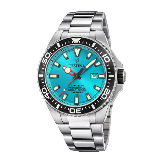 Festina Diver, stål ,lenke,dykker,20bar, turkis skive * F20663 - 5 - Bjerveur.noFestina Diver, stål ,lenke,dykker,20bar, turkis skive * F20663 - 5