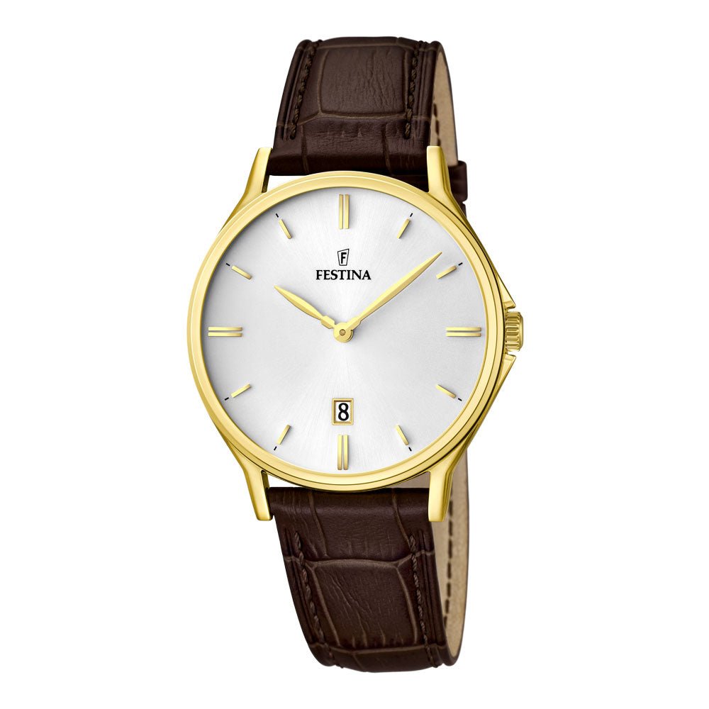 Festina pvd 50m, rem, brun,hvit skive F16747 - 1 - Bjerveur.noFestina pvd 50m, rem, brun,hvit skive F16747 - 1