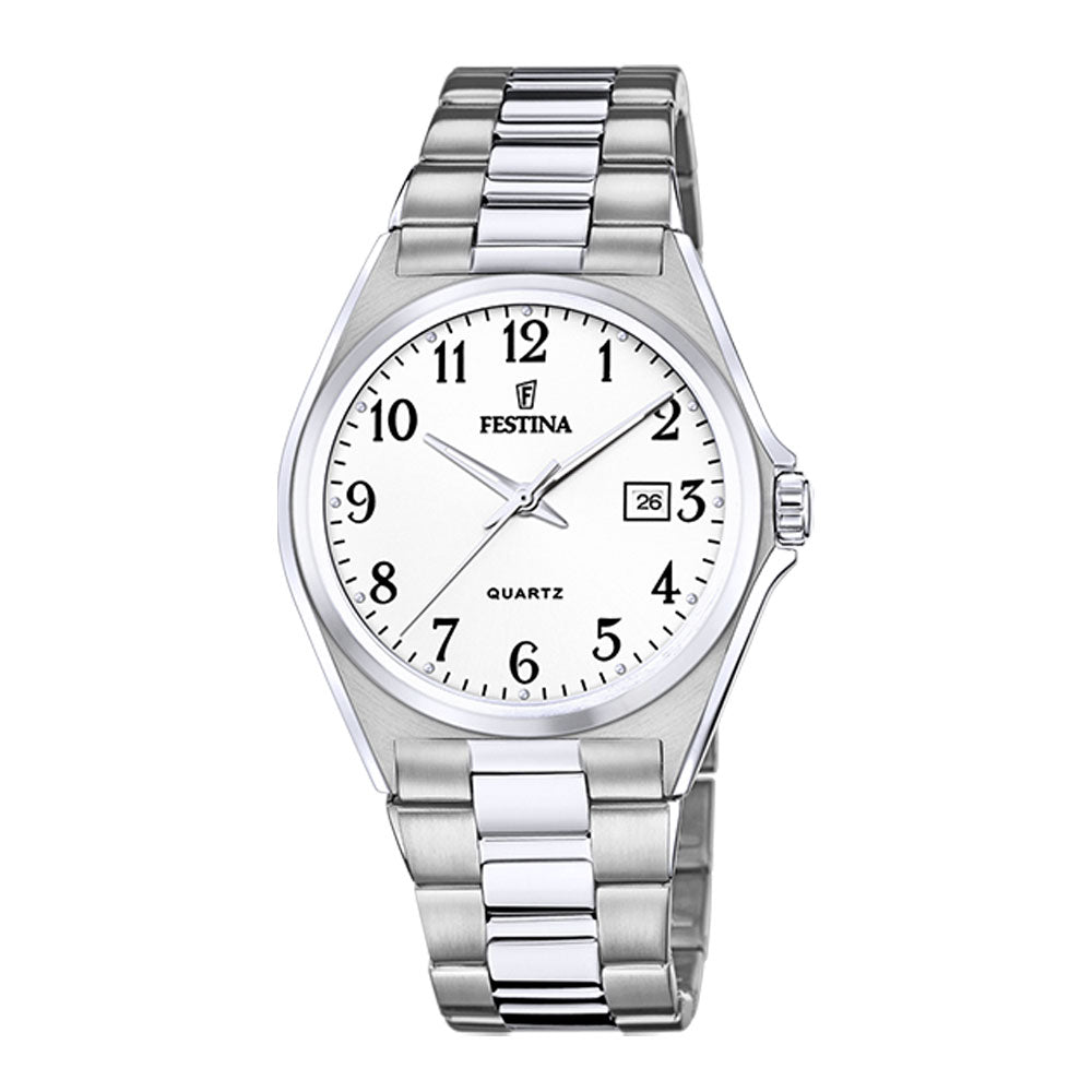 Festina stål 50m, lenke, hvit skive,alle tall F20552 - 1 - Bjerveur.noFestina stål 50m, lenke, hvit skive,alle tall F20552 - 1