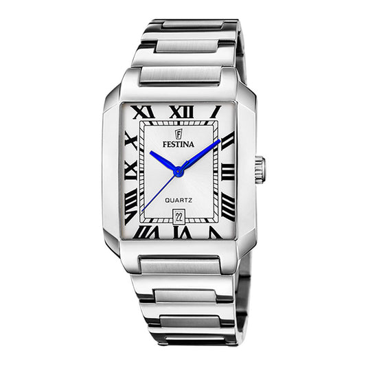Festina stål 50m, lenke,rektangulær, hvit skive romer F20677 - 1 - Bjerveur.noFestina stål 50m, lenke,rektangulær, hvit skive romer F20677 - 1