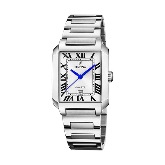 Festina stål 50m, lenke,rektangulær, hvit skive romer F20679 - 1 - Bjerveur.noFestina stål 50m, lenke,rektangulær, hvit skive romer F20679 - 1