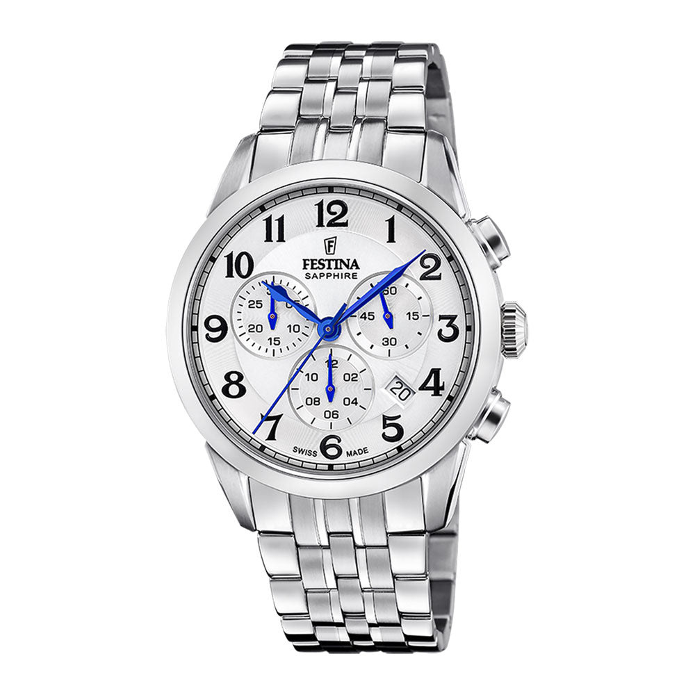 Festina Swiss 41mm Chrono, hvit skive alle tall - Bjerveur.noFestina Swiss 41mm Chrono, hvit skive alle tall