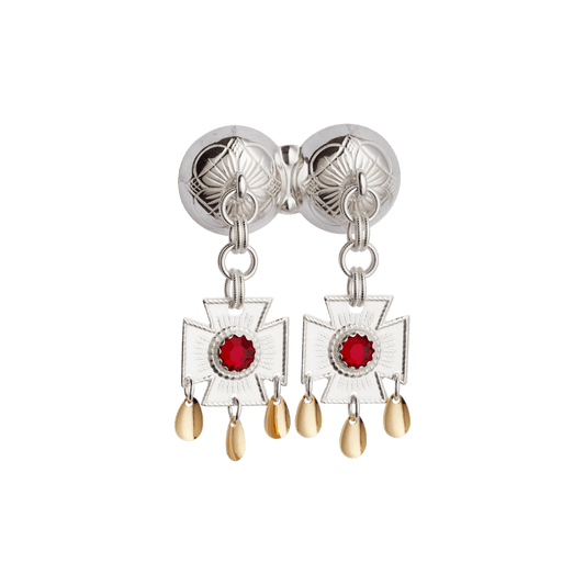 Halssølje med raud stein, kvit/forgylt 124507 - Bjerveur.noHalssølje med raud stein, kvit/forgylt 124507