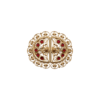 Hårspenne med filigransdekor og raude steinar, forgylt 800660 - Bjerveur.noHårspenne med filigransdekor og raude steinar, forgylt 800660