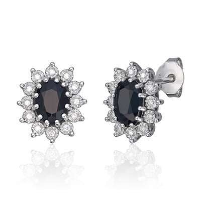 Ørepynt Rosett 0,08ct WSI diamanter og sort safir i 14K hvitt gull Artikkelnr: 47633 - Bjerveur.noØrepynt Rosett 0,08ct WSI diamanter og sort safir i 14K hvitt gull Artikkelnr: 47633