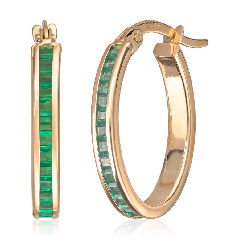 Øreringer i 14K gult gull med grønn CZ Artikkelnr: 47680 - Bjerveur.noØreringer i 14K gult gull med grønn CZ Artikkelnr: 47680