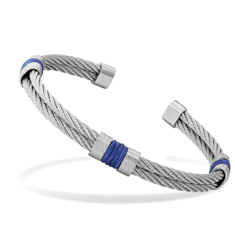RB Bangle CABESTAN 5mm Cable/Polished steel with Blue threa - Bjerveur.noRB Bangle CABESTAN 5mm Cable/Polished steel with Blue threa