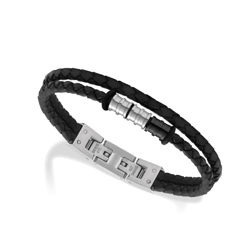 RB Bracelet GENTLEMAN 8mm Black braided leather with Polish - Bjerveur.noRB Bracelet GENTLEMAN 8mm Black braided leather with Polish