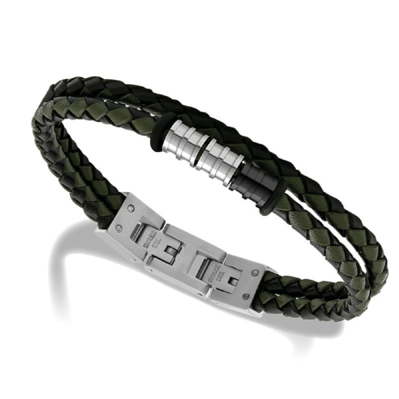 RB Bracelet GENTLEMAN 8mm Khaki and Black braided leather - Bjerveur.noRB Bracelet GENTLEMAN 8mm Khaki and Black braided leather