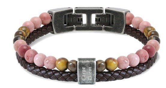 RB Bracelet KARMA 21,5cm Vintage steel,Brown braided leather - Bjerveur.noRB Bracelet KARMA 21,5cm Vintage steel,Brown braided leather