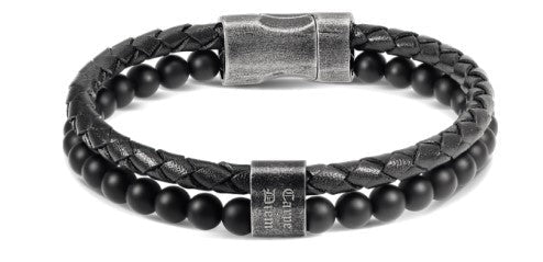 RB Bracelet KARMA 22cm black braided leather strap and black - Bjerveur.noRB Bracelet KARMA 22cm black braided leather strap and black