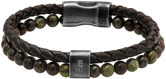RB Bracelet KARMA 22cm brown braided leather strap and green - Bjerveur.noRB Bracelet KARMA 22cm brown braided leather strap and green