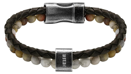 RB *Bracelet KARMA 22cm brown braided leather strap crazy - Bjerveur.noRB *Bracelet KARMA 22cm brown braided leather strap crazy