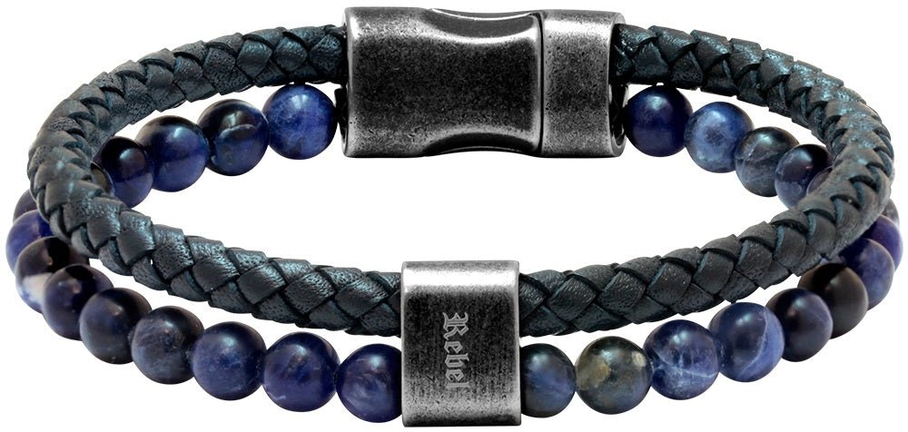 RB Bracelet KARMA 22cm navy braided leather strap and Lapis - Bjerveur.noRB Bracelet KARMA 22cm navy braided leather strap and Lapis