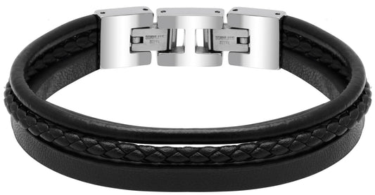 RB Bracelet STANFORD polished steel 3 black flat, braided - Bjerveur.noRB Bracelet STANFORD polished steel 3 black flat, braided