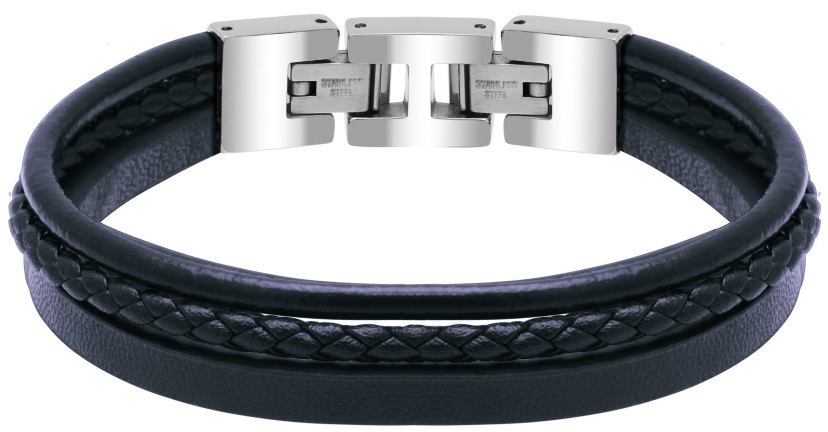 RB Bracelet STANFORD polished steel 3 navy flat, braided - Bjerveur.noRB Bracelet STANFORD polished steel 3 navy flat, braided