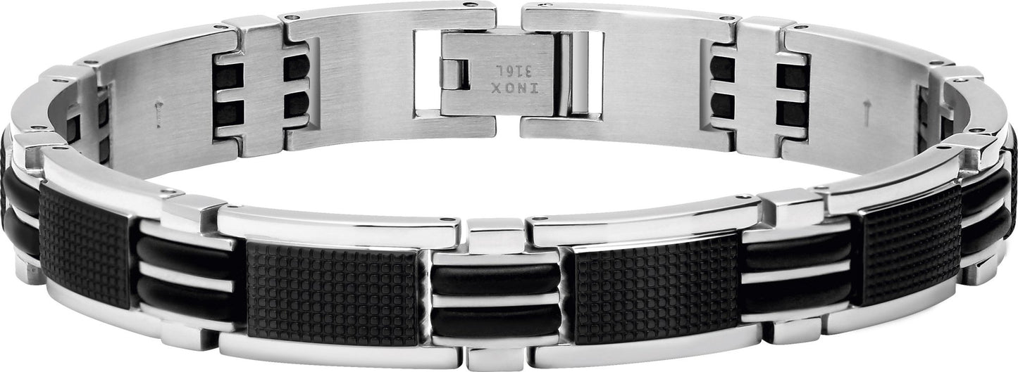 RB *Bracelet Steel/PU MAGNUM 10,5mm Bicolor IP Black 22cm - Bjerveur.noRB *Bracelet Steel/PU MAGNUM 10,5mm Bicolor IP Black 22cm