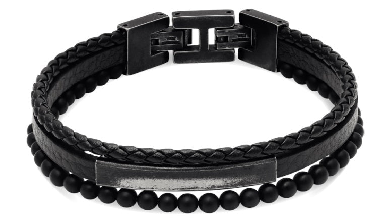 RB Bracelet YALE Vintage steel, black flat leather 5mm, blac - Bjerveur.noRB Bracelet YALE Vintage steel, black flat leather 5mm, blac