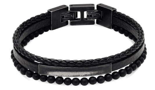 RB Bracelet YALE Vintage steel, black flat leather 5mm, blac - Bjerveur.noRB Bracelet YALE Vintage steel, black flat leather 5mm, blac