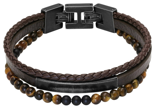 RB Bracelet YALE Vintage steel, brown flat leather 5mm, - Bjerveur.noRB Bracelet YALE Vintage steel, brown flat leather 5mm,