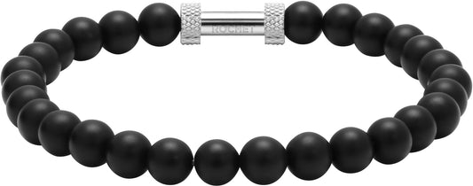 RB Zen bracelet 6mm beads in black agate and knurled steel - Bjerveur.noRB Zen bracelet 6mm beads in black agate and knurled steel