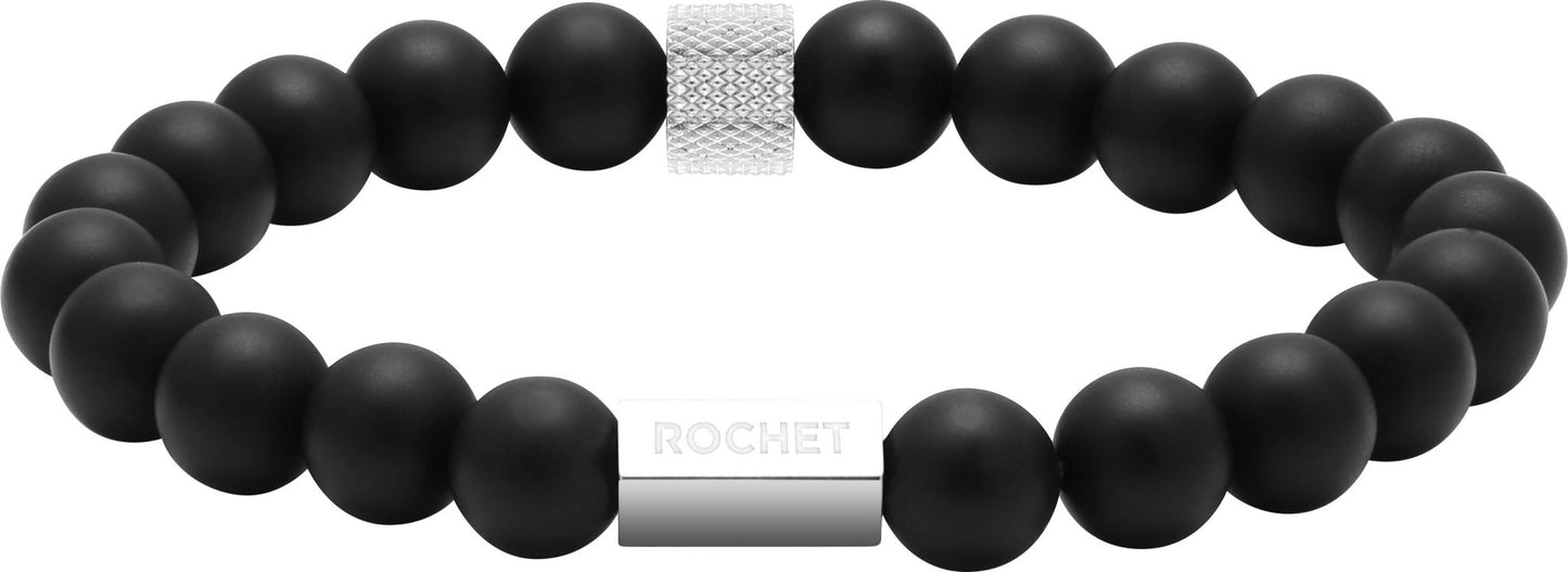 RB Zen bracelet 8mm beads in black agate and knurled steel - Bjerveur.noRB Zen bracelet 8mm beads in black agate and knurled steel