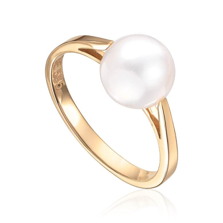 Ring med perle i 14K gult gull - Bjerveur.no