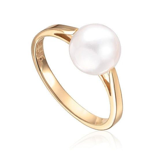 Ring med perle i 14K gult gull - Bjerveur.no