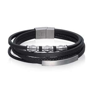 SANDER armbånd stål og sort lær Artikkelnr: 50057 - 22 - Bjerveur.noSANDER armbånd stål og sort lær Artikkelnr: 50057 - 22