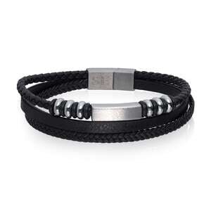 SANDER armbånd stål og sort lær Artikkelnr: 50059 - 22 - Bjerveur.noSANDER armbånd stål og sort lær Artikkelnr: 50059 - 22