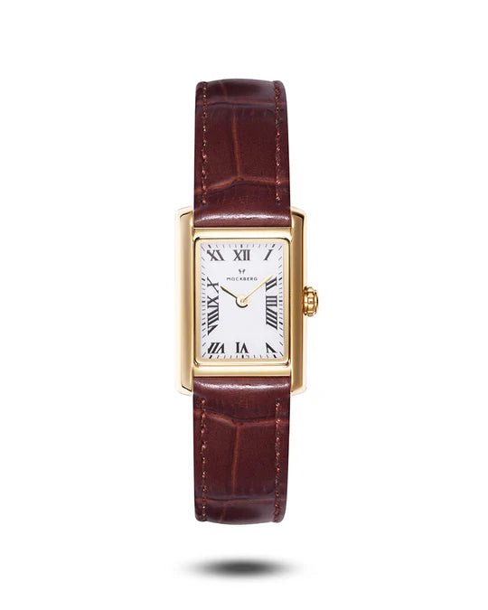 Tidløs Brun Lær Gullfarget / Hvit 19 x 28 mm SKU | MB0247 - Bjerveur.noTidløs Brun Lær Gullfarget / Hvit 19 x 28 mm SKU | MB0247