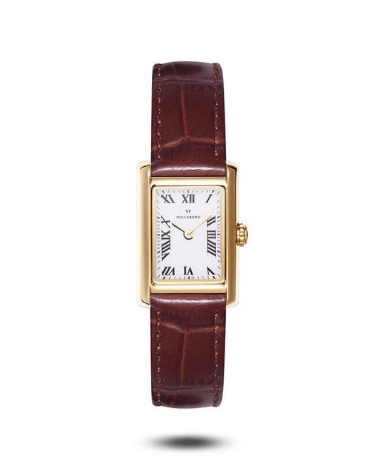 Tidløs Brun Lær Gullfarget / Hvit 19 x 28 mm SKU | MB0247 - Bjerveur.noTidløs Brun Lær Gullfarget / Hvit 19 x 28 mm SKU | MB0247