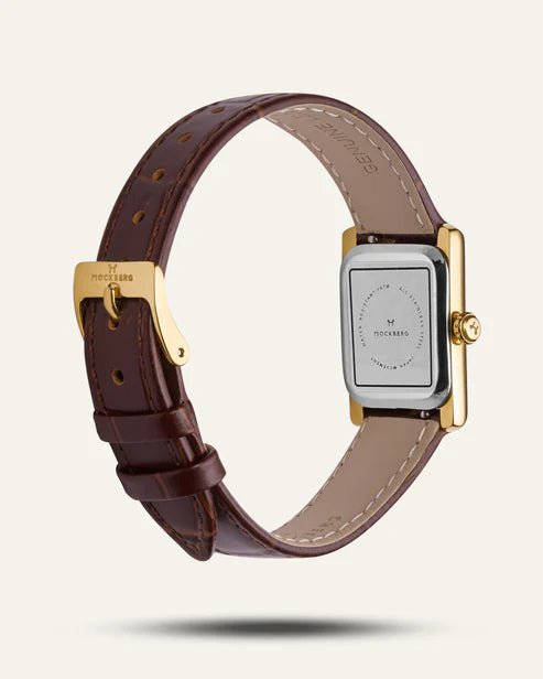 Tidløs Brun Lær Gullfarget / Hvit 19 x 28 mm SKU | MB0247 - Bjerveur.noTidløs Brun Lær Gullfarget / Hvit 19 x 28 mm SKU | MB0247
