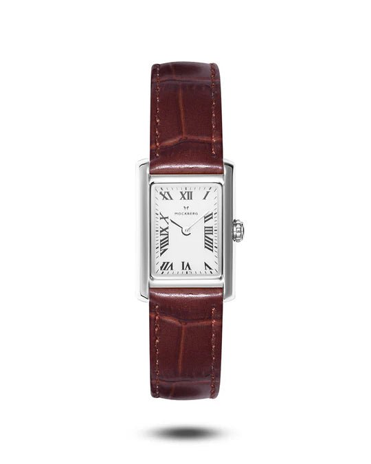 Tidløs Brun Lær Sølvfarget / Hvit 19 x 28 mm SKU | MB0248 - Bjerveur.noTidløs Brun Lær Sølvfarget / Hvit 19 x 28 mm SKU | MB0248