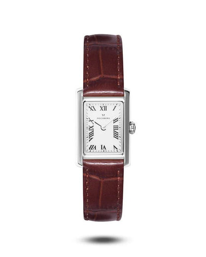 Tidløs Brun Lær Sølvfarget / Hvit 19 x 28 mm SKU | MB0248 - Bjerveur.noTidløs Brun Lær Sølvfarget / Hvit 19 x 28 mm SKU | MB0248