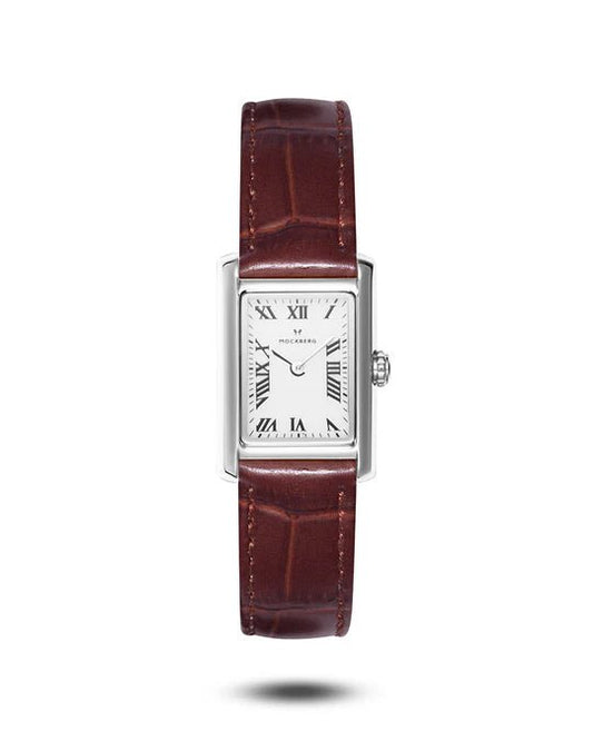 Tidløs Brun Lær Sølvfarget / Hvit 19 x 28 mm SKU | MB0248 - Bjerveur.noTidløs Brun Lær Sølvfarget / Hvit 19 x 28 mm SKU | MB0248