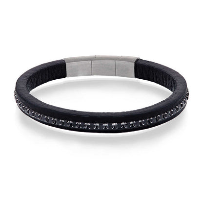 X skinnarmbånd med stål og sorte stener 972614 - Bjerveur.noX skinnarmbånd med stål og sorte stener 972614